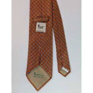 DANIEL MILANO Mens 100% Silk Necktie ITALY Designer Orange Geometric Blue Stripe